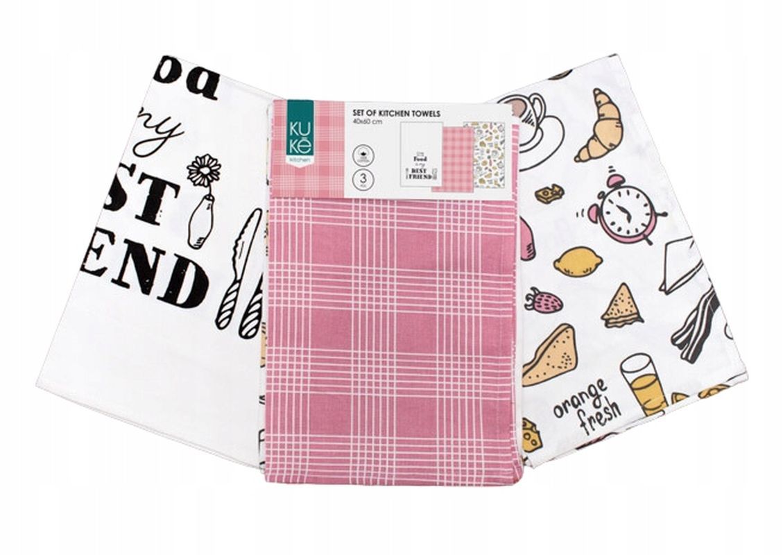 Kuchyňské utěrky Kuke s potiskem sada 3 ks Snídaně 40/60