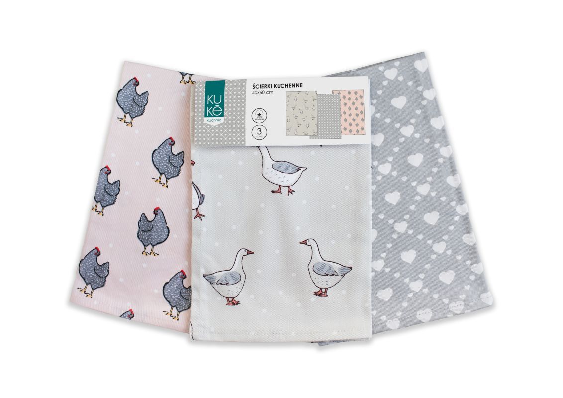 Kuchyňské utěrky Kuke s potiskem sada 3 ks Ptáci 40/60