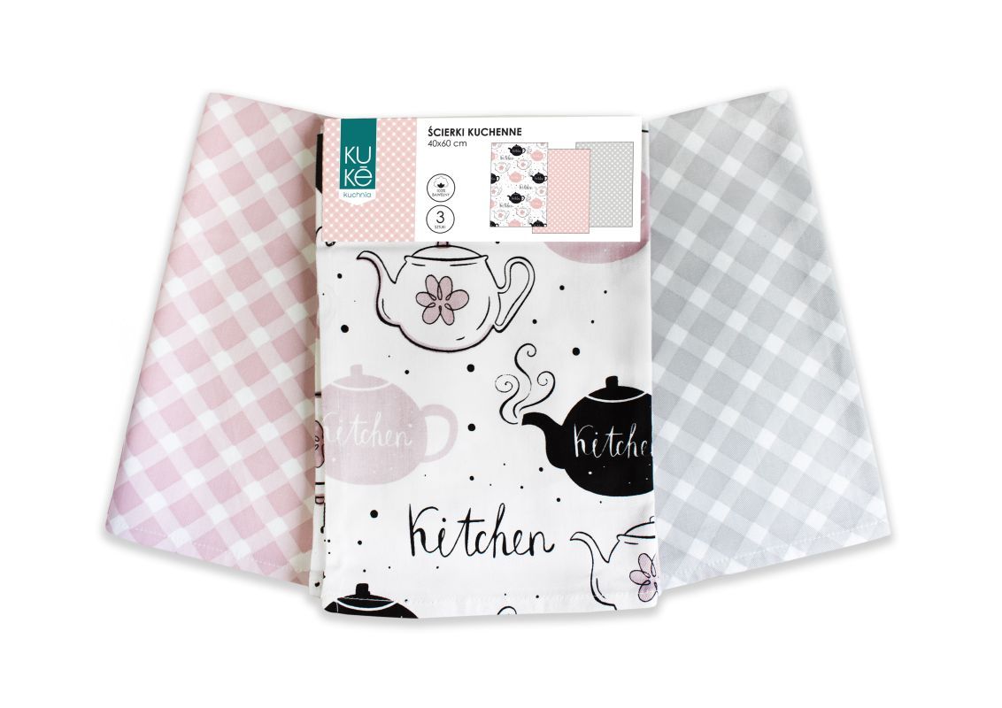 Kuchyňské utěrky Kuke s potiskem sada 3 ks Konvice 40/60